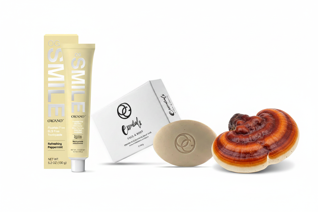 OG Smile & OG Essentials termékfotó ganoderma gombával